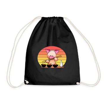 Pork tries sushi with chopsticks - Drawstring Bag - black - Front