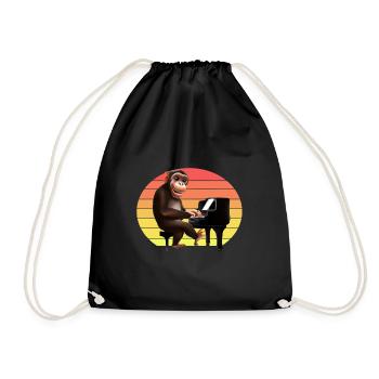 Monkey at the piano - Drawstring Bag - black - Front