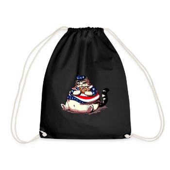 Fat American Pizza Cat - Drawstring Bag - black - Front