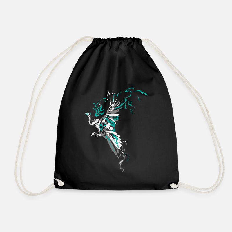 Peacock Abstract white green - Drawstring Bag - black