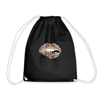 Sexy fashion leopard cheetah design with mouth lips - Drawstring Bag - black - Front