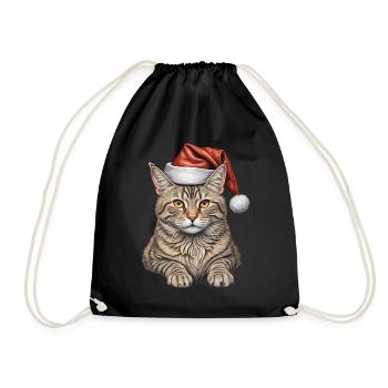 Cute christmas cat - Drawstring Bag - black - Front