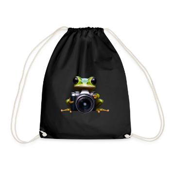 Frog photographer in action - Drawstring Bag - black - Front