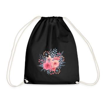 Floral pink bouquet - Rose flowers watercolor - Drawstring Bag - black - Front