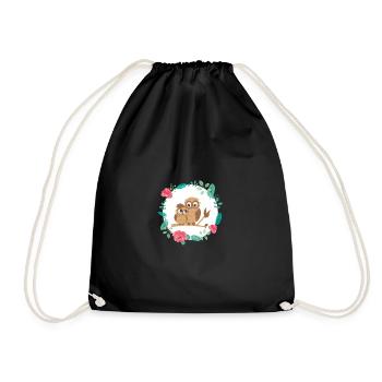 Hibou avec bébé - Sac de sport léger - noir - Devant