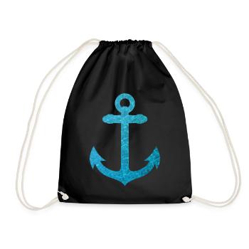 anchor of waves and sea - Drawstring Bag - black - Front