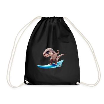 Der Surfer Dino - Turnbeutel - Schwarz - Vorne