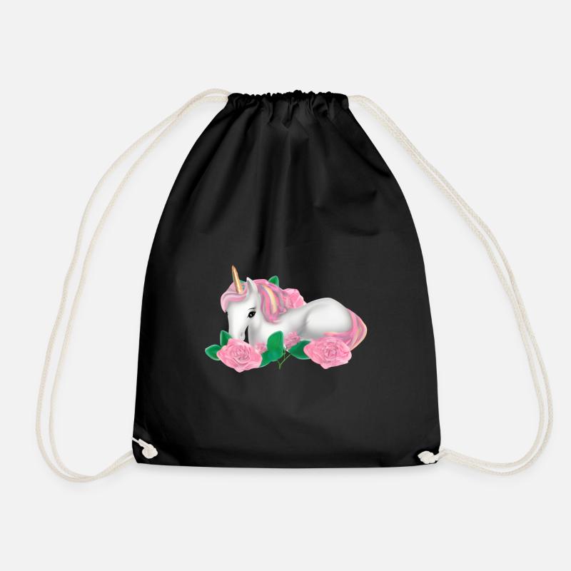 Einhorn in Rosen - Turnbeutel - Schwarz