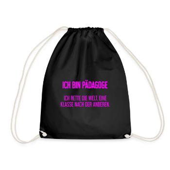 Ich bin Pädagoge - ich rette die Welt - Turnbeutel - Schwarz - Vorne