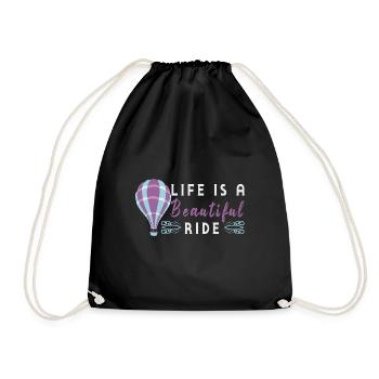 Heißluftballon & Ballon Fahrer Geschenk - Turnbeutel - Schwarz - Vorne