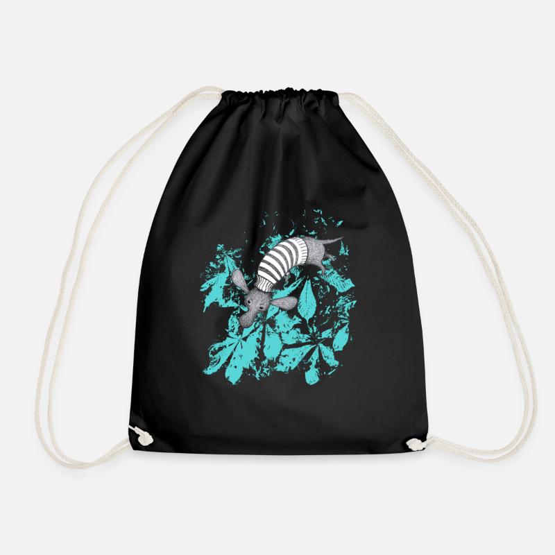 Dachshund with turquoise leaves - Drawstring Bag - black