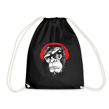Monkey Headphone Cool Animal Music Bass Gift - Drawstring Bag - black - Front