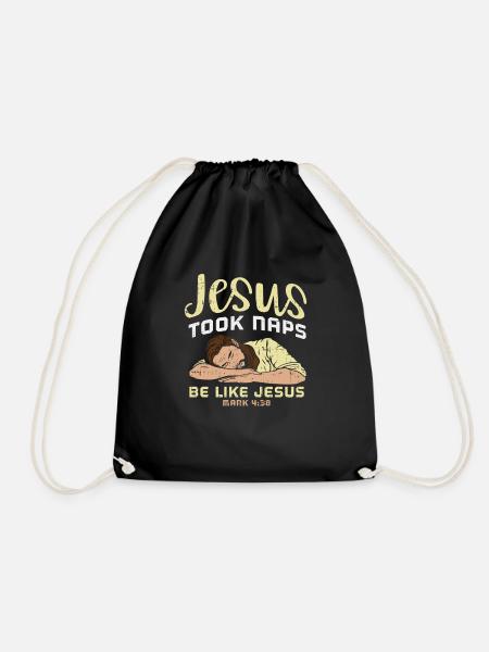 Lustiges Jesus macht auch ein Nickerchen Geschenk - Turnbeutel - Schwarz