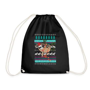 sloth sweater christmas gift - Drawstring Bag - black - Front