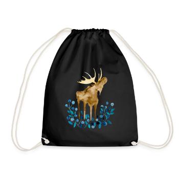 Moose, summer, blueberries I Norway souvenir - Drawstring Bag - black - Front