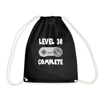 Level 30 Complete 30. Geburtstag Gamer Geschenk - Turnbeutel - Schwarz - Vorne