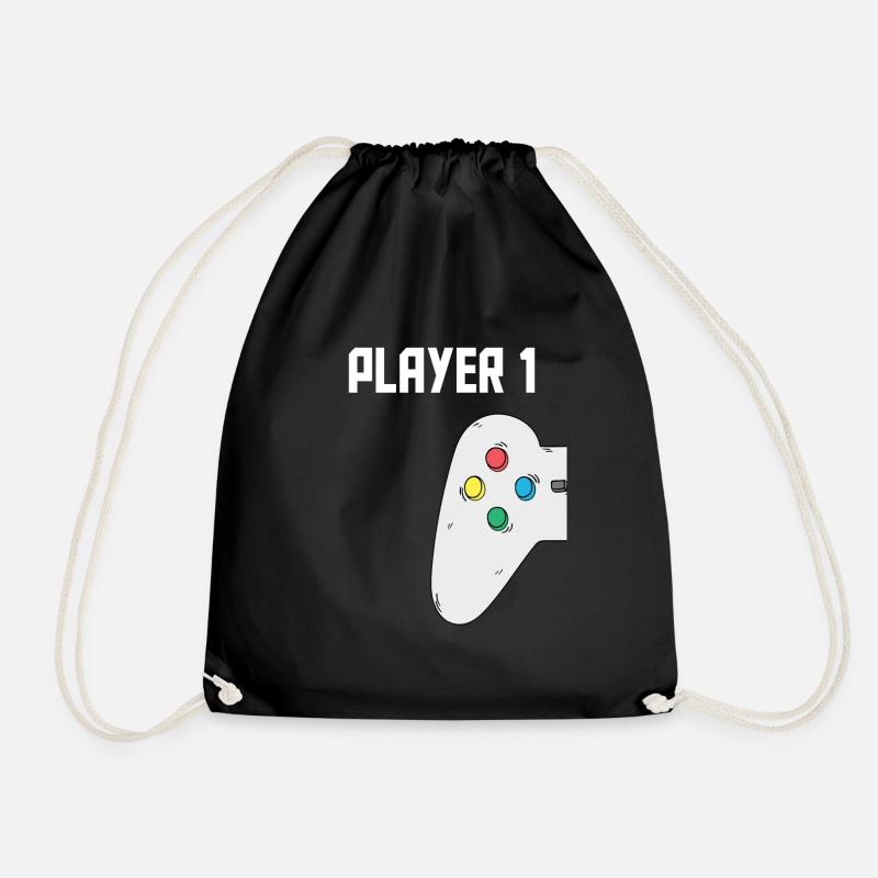 Gamer Vater Sohn Partnerlook Player 1 Player 2 - Turnbeutel - Schwarz
