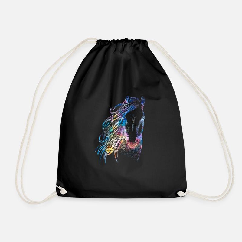 Horse Water Color - Drawstring Bag - black