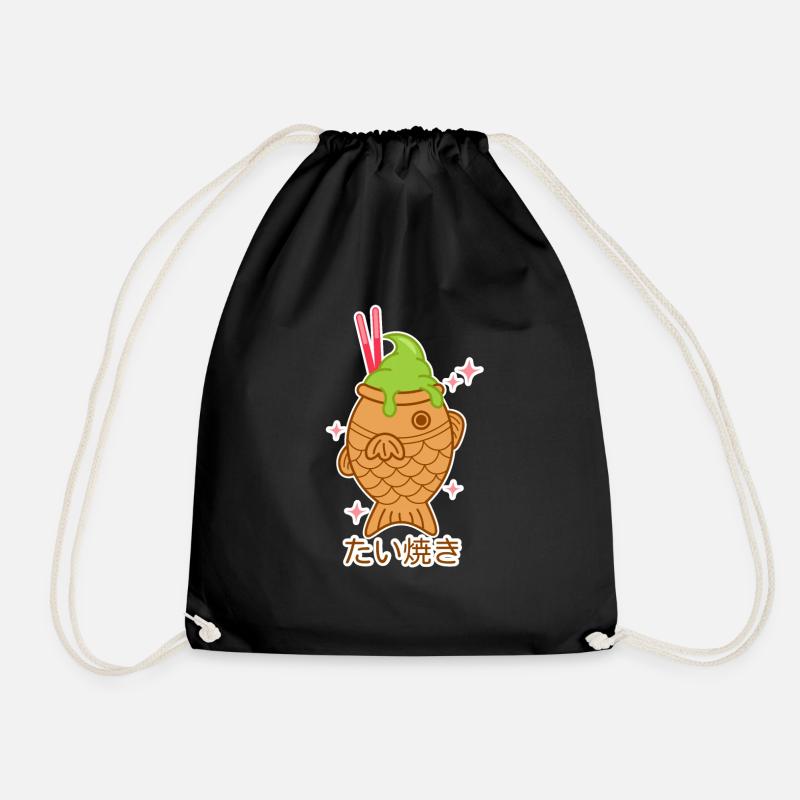 Japanese Dessert Taiyaki - Drawstring Bag - black