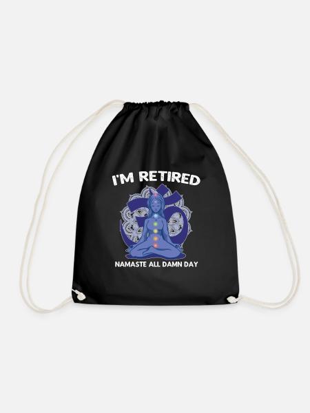 retired retirement worker Pension yoga namaste - Drawstring Bag - black