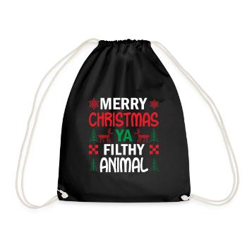 Merry christmas ya filthy animal - Drawstring Bag - black - Front