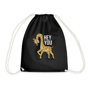 Hey you giraffe funny animals safari animal gift - Drawstring Bag - black - Front