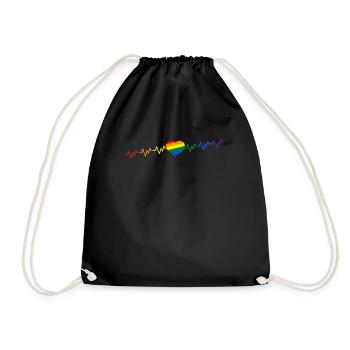 Heartbeat rainbow GAY LGBTQ Pride CSD - Drawstring Bag - black - Front