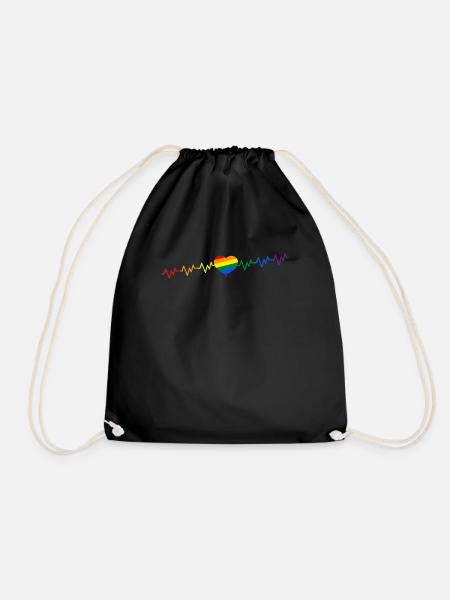 Heartbeat rainbow GAY LGBTQ Pride CSD - Drawstring Bag - black