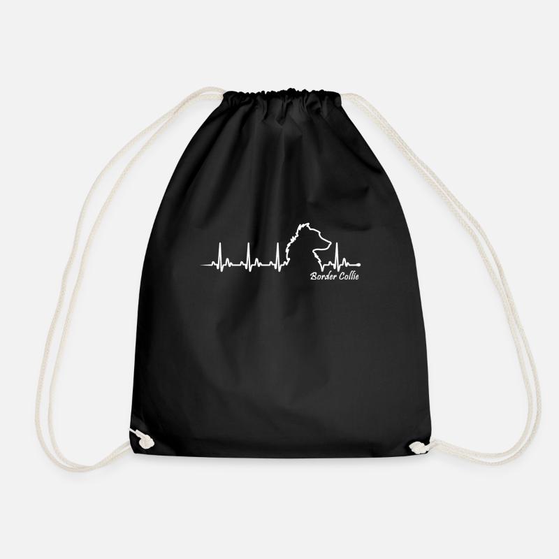 Border collie HeartBeat - Drawstring Bag - black