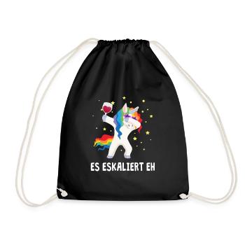 Es eskaliert eh dab Einhorn Wein Party Geschenk - Turnbeutel - Schwarz - Vorne