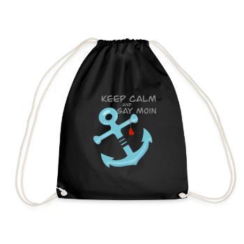 Keep calm and say moin. Maritime anchor heart sea - Drawstring Bag - black - Front