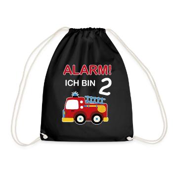 2. Geburtstag Feuerwehr 2 Jahre Geschenk Jungen - Turnbeutel - Schwarz - Vorne
