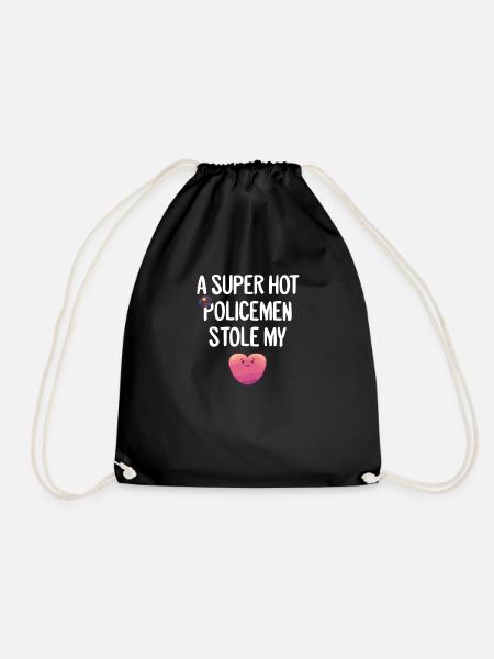 Policemen Stole my heart policeman love gift - Drawstring Bag - black