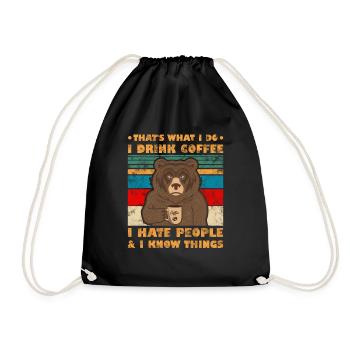 That's What I Do I Drink Coffee Bear Retro - Drawstring Bag - black - Front