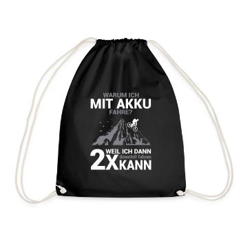Warum ich mit Akku fahre Fahrrad MTB Radfahrer - Turnbeutel - Schwarz - Vorne