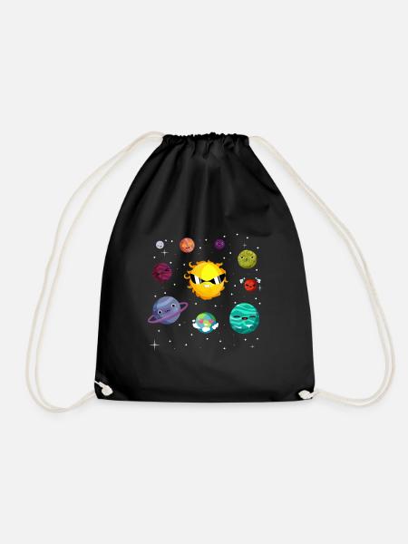 Funny planets of the solar system - Drawstring Bag - black