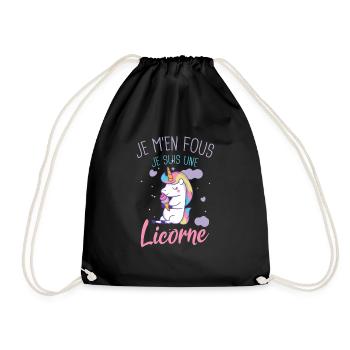 Je M'en Fous je suis une licorne Cadeau - Turnbeutel - Schwarz - Vorne