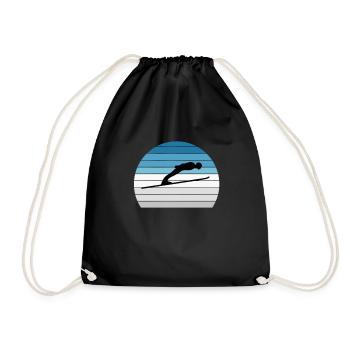 Skispringen Skispringer Retro Geschenk - Turnbeutel - Schwarz - Vorne