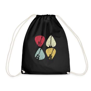 Guitar Plectrum x4 For Guitarist Vintage - Drawstring Bag - black - Front