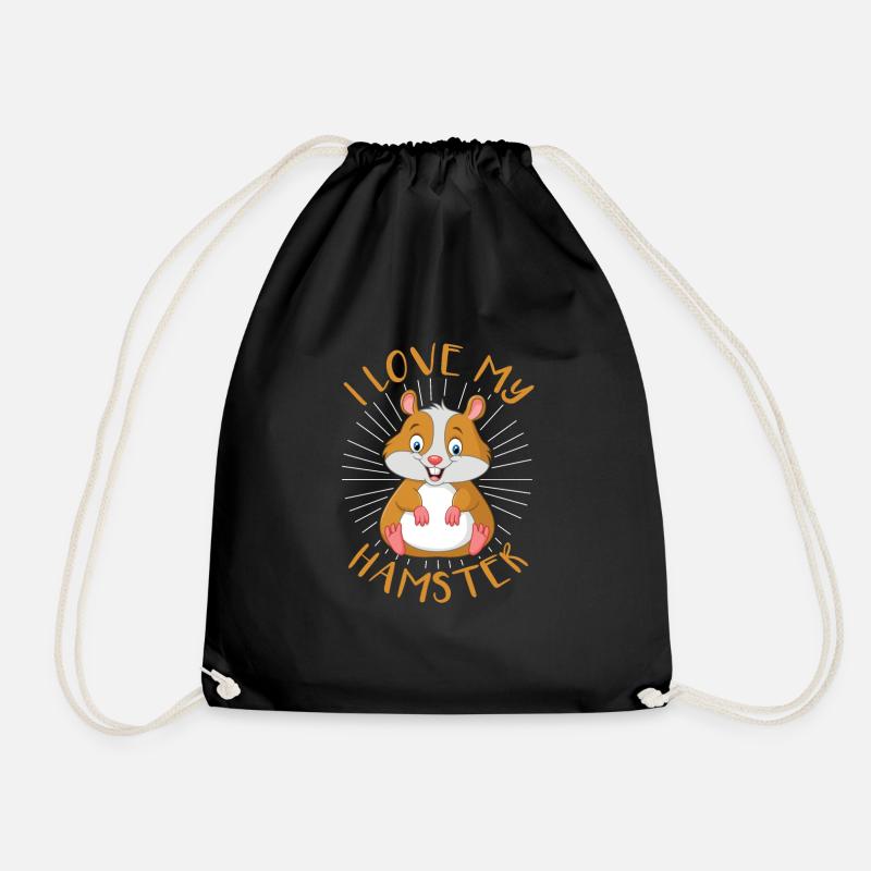 Funny hamster I love my hamster - Drawstring Bag - black