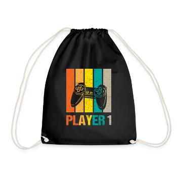 Player 1 Player 2 Gamer Vater Sohn Partnerlook - Turnbeutel - Schwarz - Vorne