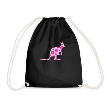 Bunte Känguru-Silouhette Blumen Print Tierfreund - Turnbeutel - Schwarz - Vorne