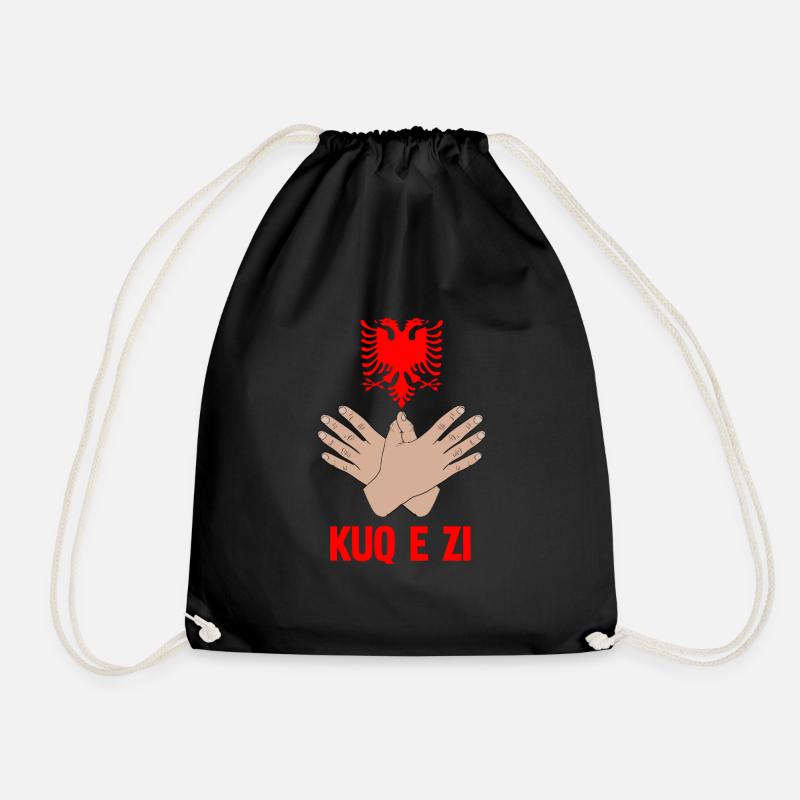 Albania eagle hand sign Kosova Kuq E zi Albanian - Drawstring Bag - black