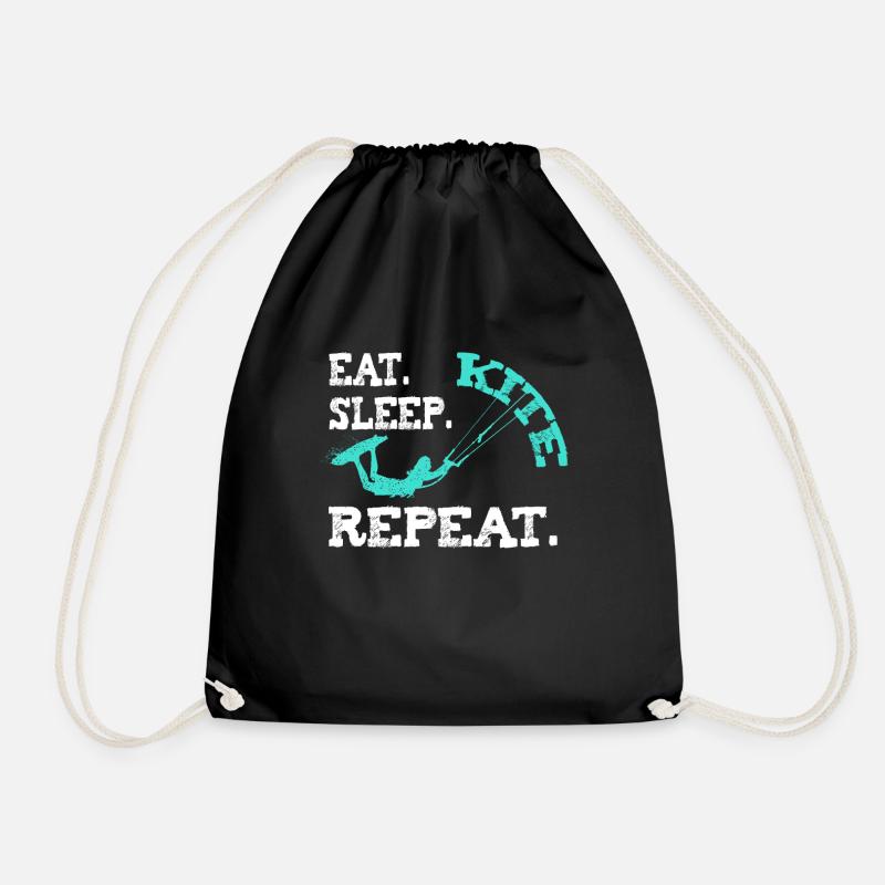 Kiteboarding Kite Kiting Design Eat Sleep Kite Kite - Drawstring Bag - black