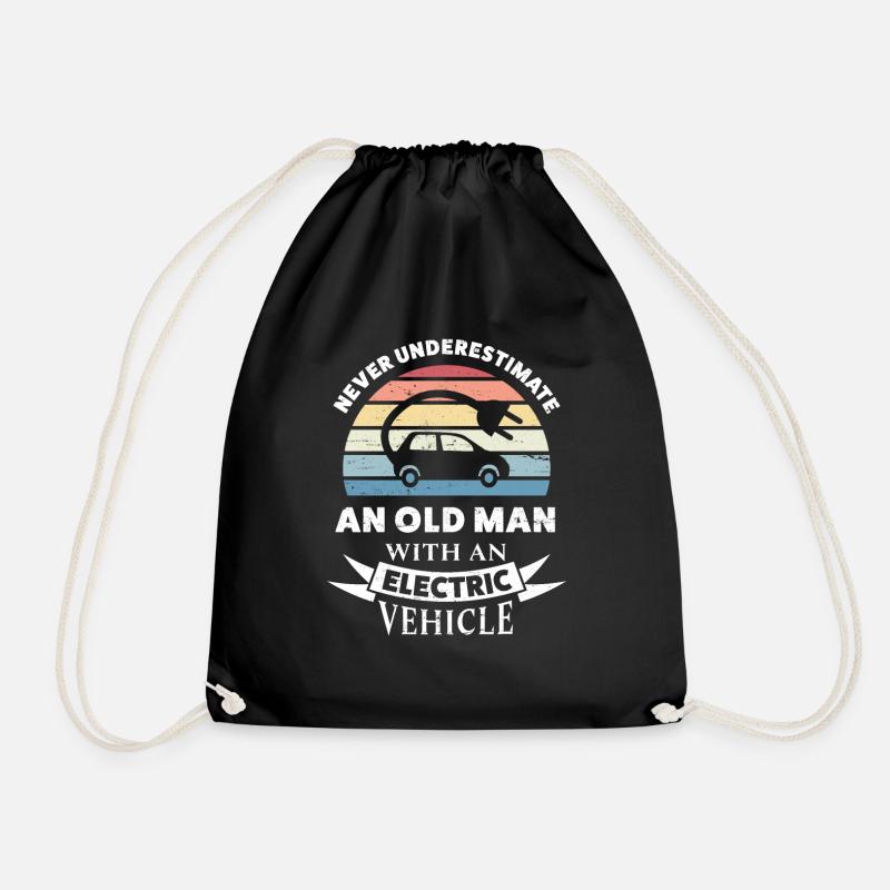 Old Man with an Electric Vehicle EV Gift Husband - Drawstring Bag - black