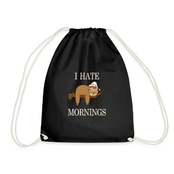 I hate mornings - sloth gift - Drawstring Bag - black - Front