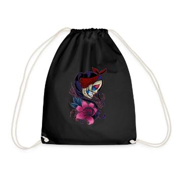 Zucker Schädel Mädchen Tag der Toten Geschenk - Turnbeutel - Schwarz - Vorne