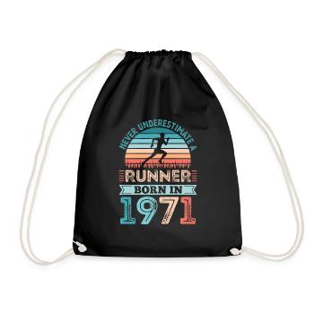 Runner born in 1971 50th Birthday Gift Running Dad - Drawstring Bag - black - Front