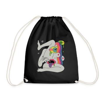 Psychedelic Hippie Trippy Colorful Festival Gift - Drawstring Bag - black - Front