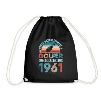 Golfer born 1961 Golfing 60th Birthday Gift Dad - Drawstring Bag - black - Front